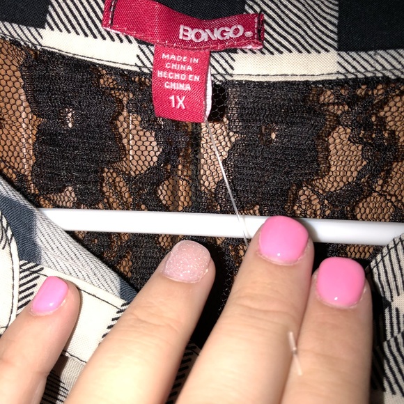 Black and White Plaid Shirt with lace back - Picture 2 of 3